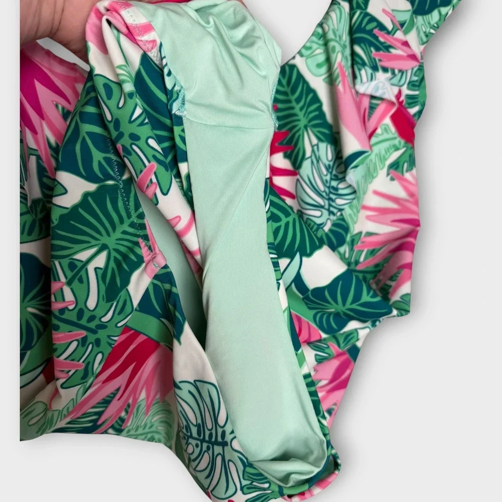 Matilda Jane Palm Tree Paradise One-Piece Ruffle Swimsuit Tropical Modest Large